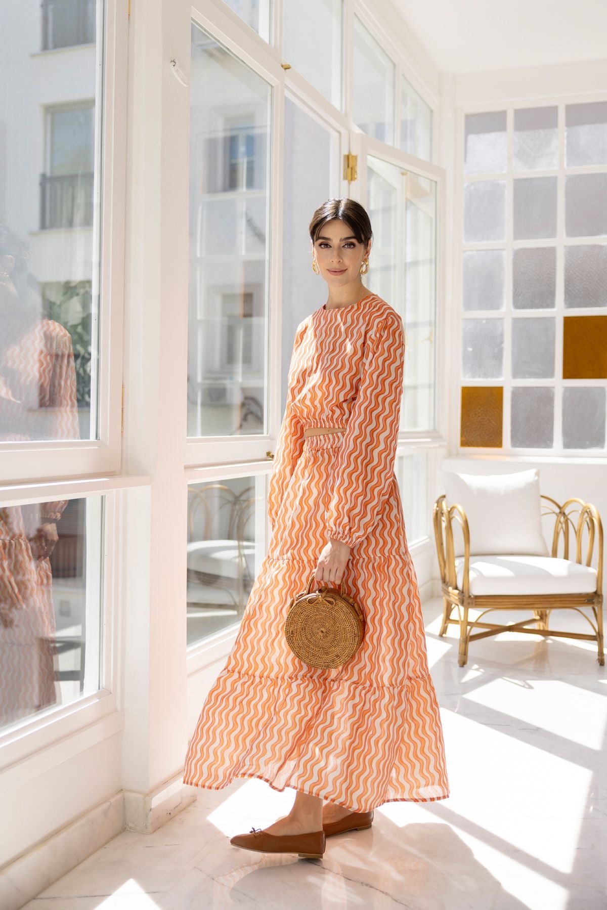 2 DELIGE CO-ORD SET MET LANGE ROK EN TOP - ORANJE